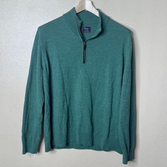 Untuckit Sweater Mens 2XL Green 1/4 Zip Extra Fine Merino Wool Pullover - Picture 1 of 7